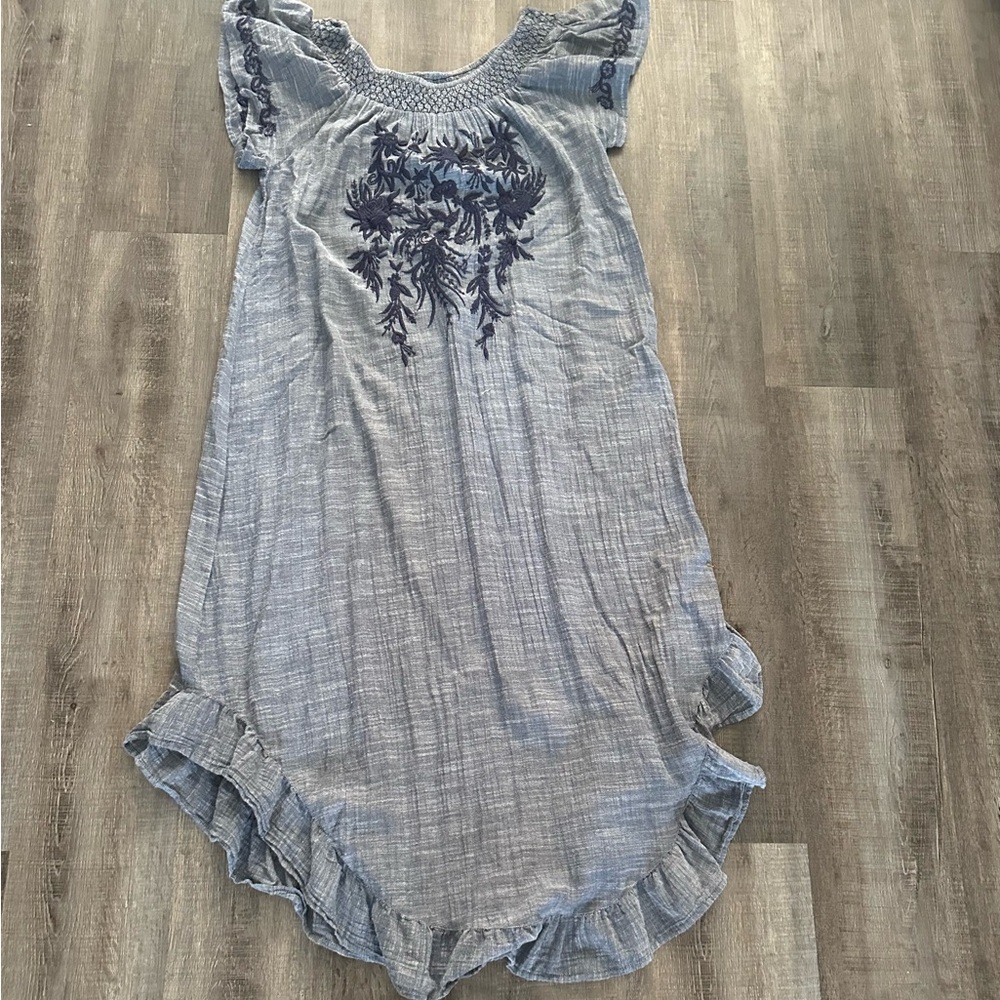 Kyla Seo Blue Embroidered Ruffle Dress Size Small